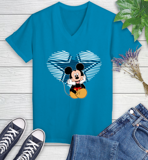 NFL Dallas Cowboys The Heart Mickey Mouse Disney Football T Shirt_000 Women's V-Neck T-Shirt 7