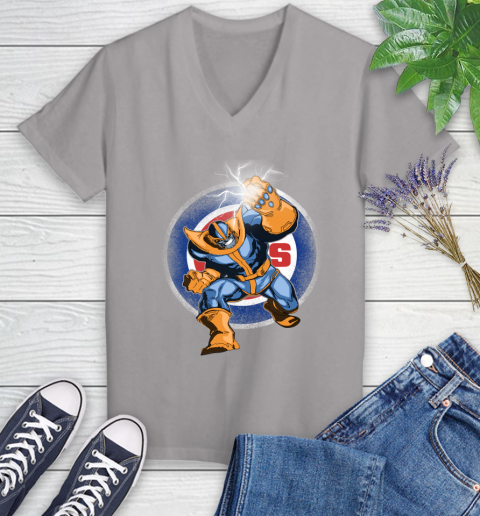 Chicago Cubs MLB Baseball Thanos Avengers Infinity War Marvel Women's V-Neck T-Shirt 4