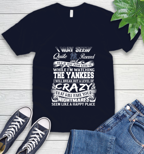 New York Yankees MLB Baseball Don't Mess With Me While I'm Watching My Team V-Neck T-Shirt 2