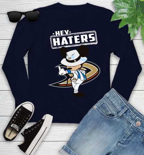 NHL Hey Haters Mickey Hockey Sports Anaheim Ducks Youth Long Sleeve 2