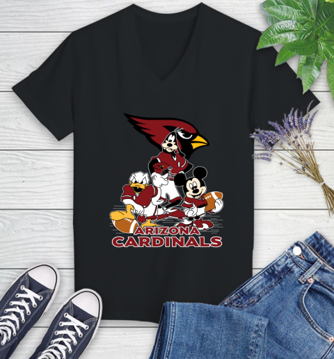 NFL Arizona Cardinals Mickey Mouse Donald Duck Goofy Football Shirt Women's V-Neck T-Shirt