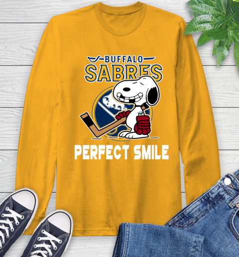 NHL Buffalo Sabres Snoopy Perfect Smile The Peanuts Movie Hockey T Shirt Long Sleeve T-Shirt 2