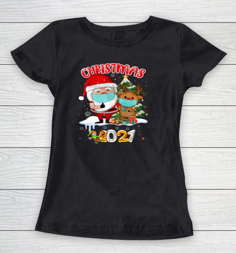 Santa Claus Vaccinated Xmas Lights Merry Christmas 2021 Women's T-Shirt