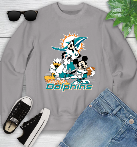 NFL Miami Dolphins Mickey Mouse Donald Duck Goofy Football Shirt Youth Sweatshirt 3