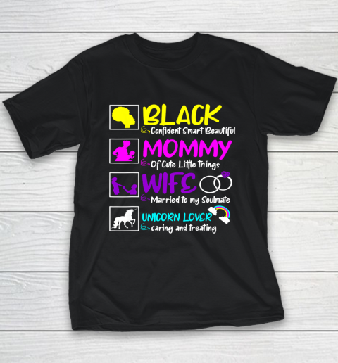 Black Mommy Wife Unicorn Lover Mothers Day Mom Mama Youth T-Shirt
