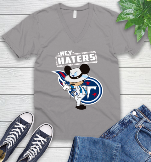 NFL Hey Haters Mickey Football Sports Tennessee Titans V-Neck T-Shirt 3