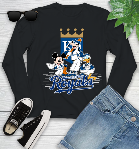 MLB Kansas City Royals Mickey Mouse Donald Duck Goofy Baseball T Shirt Youth Long Sleeve