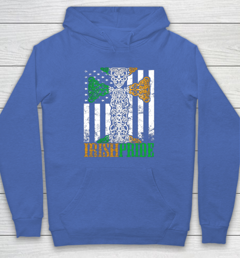 Irish Pride American Flag Celtic Cross Hoodie Tee For Sports