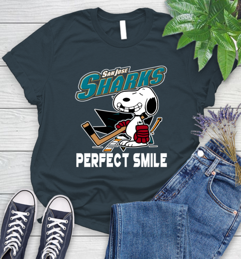 NHL San Jose Sharks Snoopy Perfect Smile The Peanuts Movie Hockey T Shirt Women's T-Shirt 11