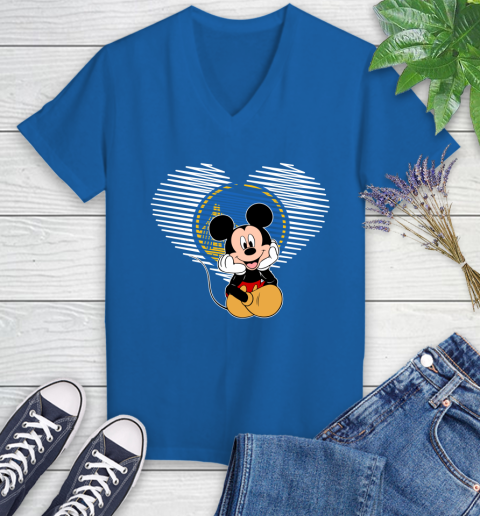 NBA Golden State Warriors The Heart Mickey Mouse Disney Basketball Women's V-Neck T-Shirt 10