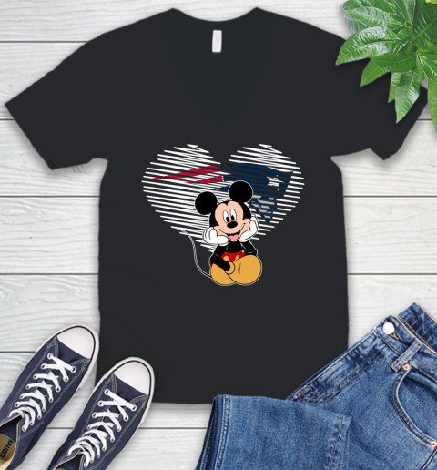 NFL New England Patriots The Heart Mickey Mouse Disney Football T Shirt_000 V-Neck T-Shirt