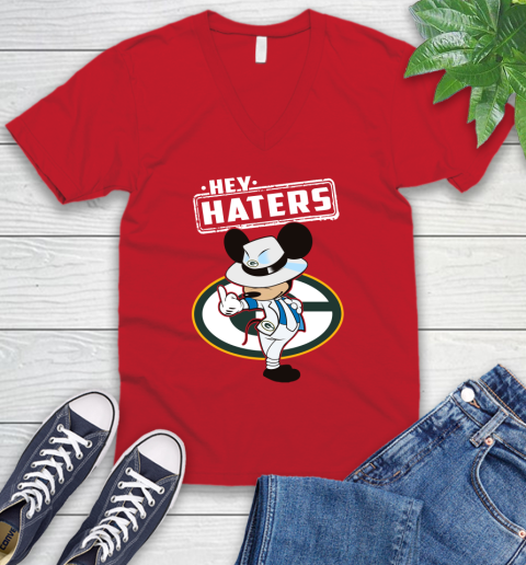 NFL Hey Haters Mickey Football Sports Green Bay Packers V-Neck T-Shirt 6