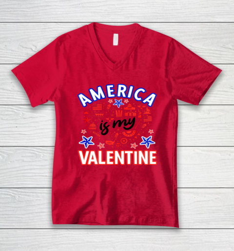 America is My Valentine Proud American Heart USA V-Neck T-Shirt 5