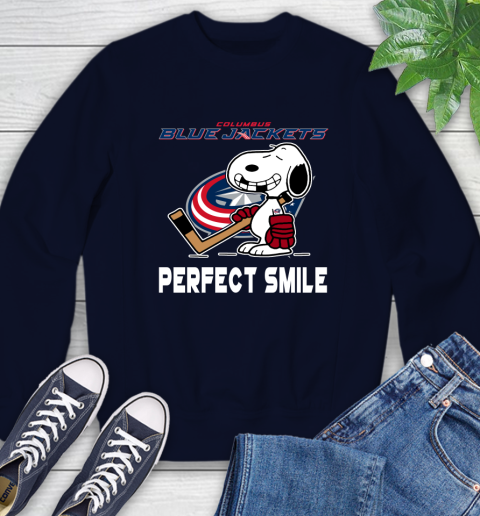 NHL Columbus Blue Jackets Snoopy Perfect Smile The Peanuts Movie Hockey T Shirt Sweatshirt 2