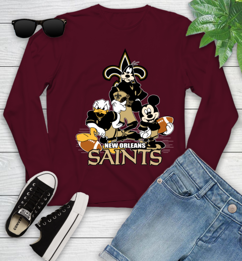 NFL New Orleans Saints Mickey Mouse Donald Duck Goofy Football Shirt Youth Long Sleeve 6