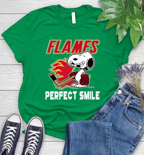 NHL Calgary Flames Snoopy Perfect Smile The Peanuts Movie Hockey T Shirt Women's T-Shirt 9