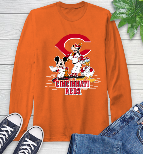 MLB Cincinnati Reds Mickey Mouse Donald Duck Goofy Baseball T Shirt Long Sleeve T-Shirt 4