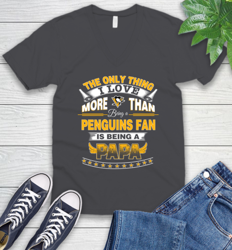 NHL The Only Thing I Love More Than Being A Pittsburgh Penguins Fan Is Being A Papa Hockey V-Neck T-Shirt 4