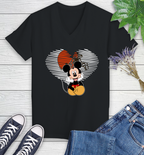 NFL Cleveland Browns The Heart Mickey Mouse Disney Football T Shirt_000 Women's V-Neck T-Shirt