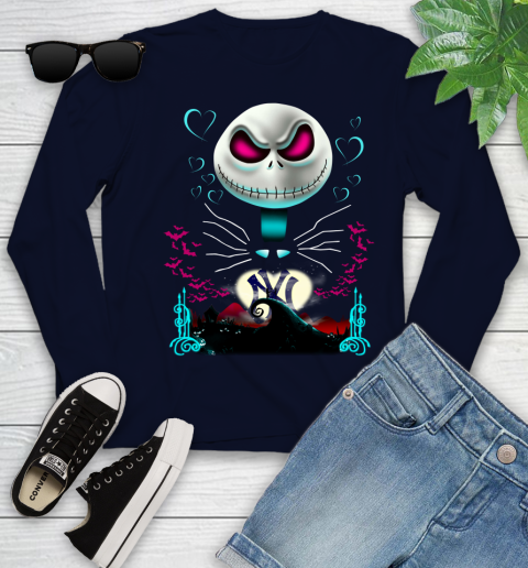 MLB New York Yankees Jack Skellington Sally The Nightmare Before Christmas Baseball Youth Long Sleeve 2