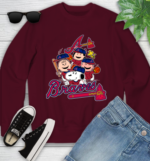 MLB Atlanta Braves Snoopy Charlie Brown Woodstock The Peanuts Movie Baseball T Shirt Youth Sweatshirt 4