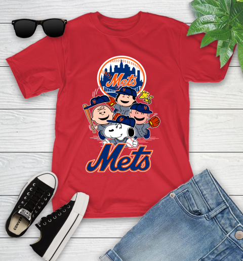 MLB New York Mets Snoopy Charlie Brown Woodstock The Peanuts Movie Baseball T Shirt Youth T-Shirt 13
