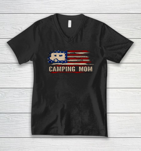Camper USA Camping Mom American USA Flag V-Neck T-Shirt