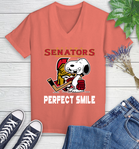NHL New York Rangers Snoopy Perfect Smile The Peanuts Movie Hockey T Shirt Women's V-Neck T-Shirt 6