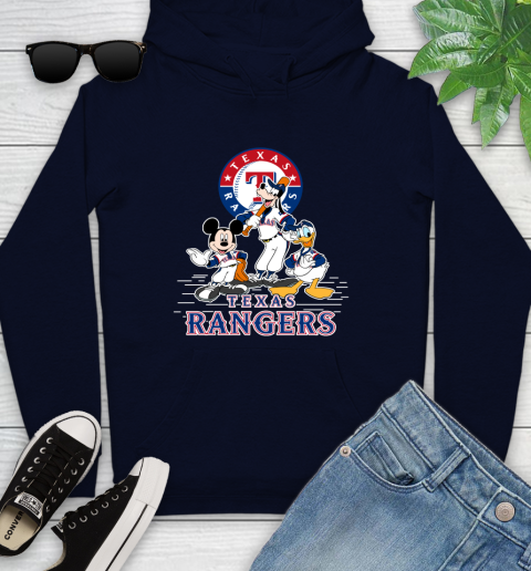 MLB Texas Rangers Mickey Mouse Donald Duck Goofy Baseball T Shirt Youth Hoodie 3
