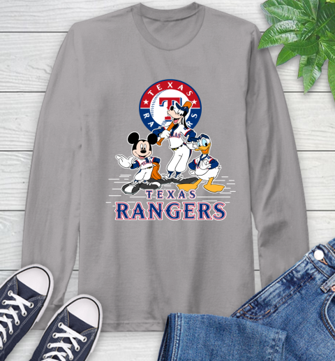 MLB Texas Rangers Mickey Mouse Donald Duck Goofy Baseball T Shirt Long Sleeve T-Shirt 6