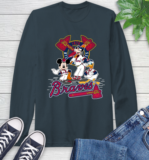 MLB Atlanta Braves Mickey Mouse Donald Duck Goofy Baseball T Shirt Long Sleeve T-Shirt 9