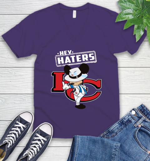 NFL Hey Haters Mickey Football Sports Kansas City Chiefs V-Neck T-Shirt 9