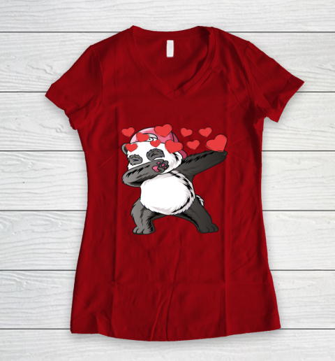 VALENTINE HEART bear DABBING PANDA Women's V-Neck T-Shirt 13
