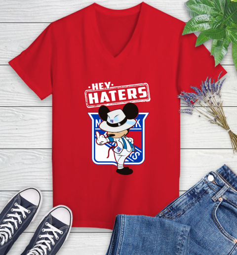NHL Hey Haters Mickey Hockey Sports New York Rangers Women's V-Neck T-Shirt 11