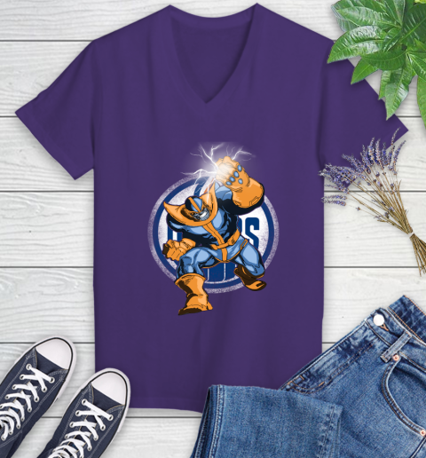 Edmonton Oilers NHL Hockey Thanos Avengers Infinity War Marvel Women's V-Neck T-Shirt 3