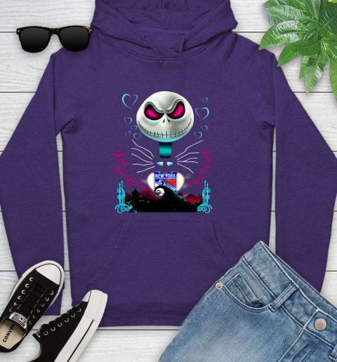 NHL New York Rangers Jack Skellington Sally The Nightmare Before Christmas Hockey Youth Hoodie 5