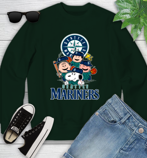 MLB Seattle Mariners Snoopy Charlie Brown Woodstock The Peanuts Movie Baseball T Shirt_000 Youth Sweatshirt 9