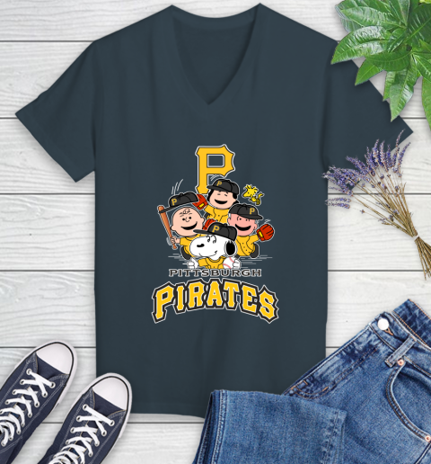 MLB Pittsburgh Pirates Snoopy Charlie Brown Woodstock The Peanuts Movie Baseball T Shirt_000 Women's V-Neck T-Shirt 8