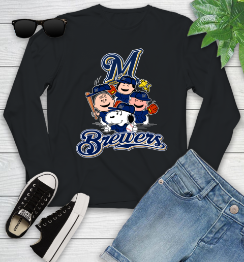 MLB Milwaukee Brewers Snoopy Charlie Brown Woodstock The Peanuts Movie Baseball T Shirt_000 Youth Long Sleeve