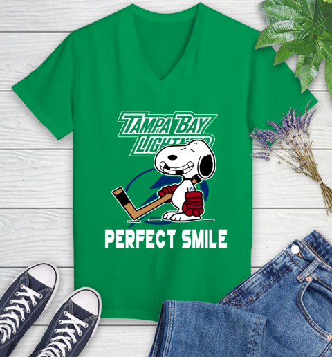 NHL Tampa Bay Lightning Snoopy Perfect Smile The Peanuts Movie Hockey T Shirt Women's V-Neck T-Shirt 5