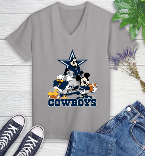 NFL Dallas Cowboys Mickey Mouse Donald Duck Goofy Football Shirt Women's V-Neck T-Shirt 4