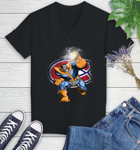 Montreal Canadiens NHL Hockey Thanos Avengers Infinity War Marvel Women's V-Neck T-Shirt