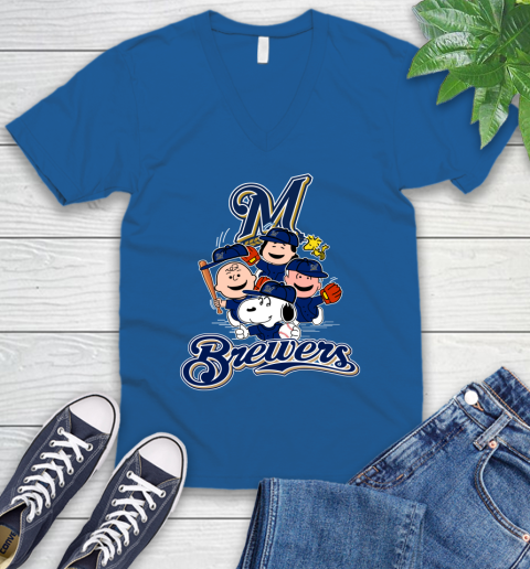 MLB Milwaukee Brewers Snoopy Charlie Brown Woodstock The Peanuts Movie Baseball T Shirt_000 V-Neck T-Shirt 5