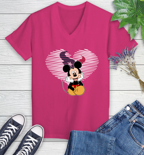 NFL Houston Texans The Heart Mickey Mouse Disney Football T Shirt_000 Women's V-Neck T-Shirt 9