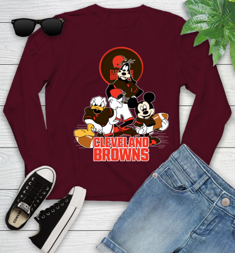 NFL Cleveland Browns Mickey Mouse Donald Duck Goofy Football Shirt Youth Long Sleeve 6