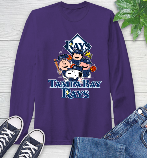 MLB Tampa Bay Rays Snoopy Charlie Brown Woodstock The Peanuts Movie Baseball T Shirt Long Sleeve T-Shirt 5