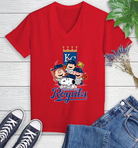 MLB Kansas City Royals Snoopy Charlie Brown Woodstock The Peanuts Movie Baseball T Shirt_000 Women's V-Neck T-Shirt 11