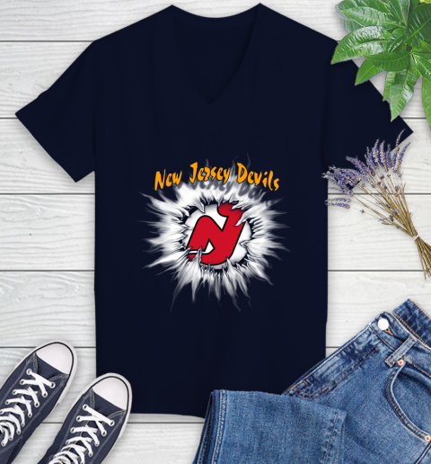 New Jersey Devils NHL Hockey Adoring Fan Rip Sports Women's V-Neck T-Shirt 2
