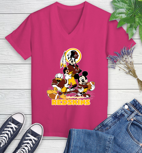 NFL Washington Redskins Mickey Mouse Donald Duck Goofy Football Shirt Women's V-Neck T-Shirt 9