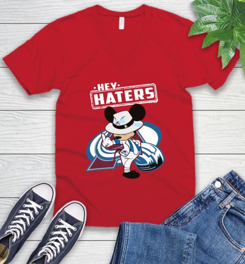 NHL Hey Haters Mickey Hockey Sports Colorado Avalanche V-Neck T-Shirt 6